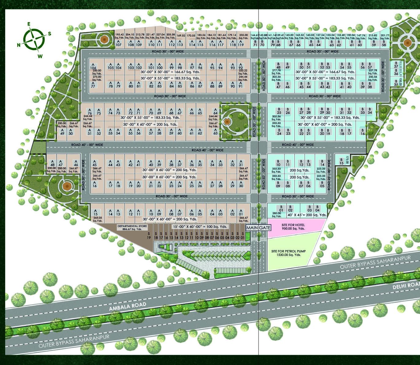 Township master site plan showing plot layout, roads and dedicated sites